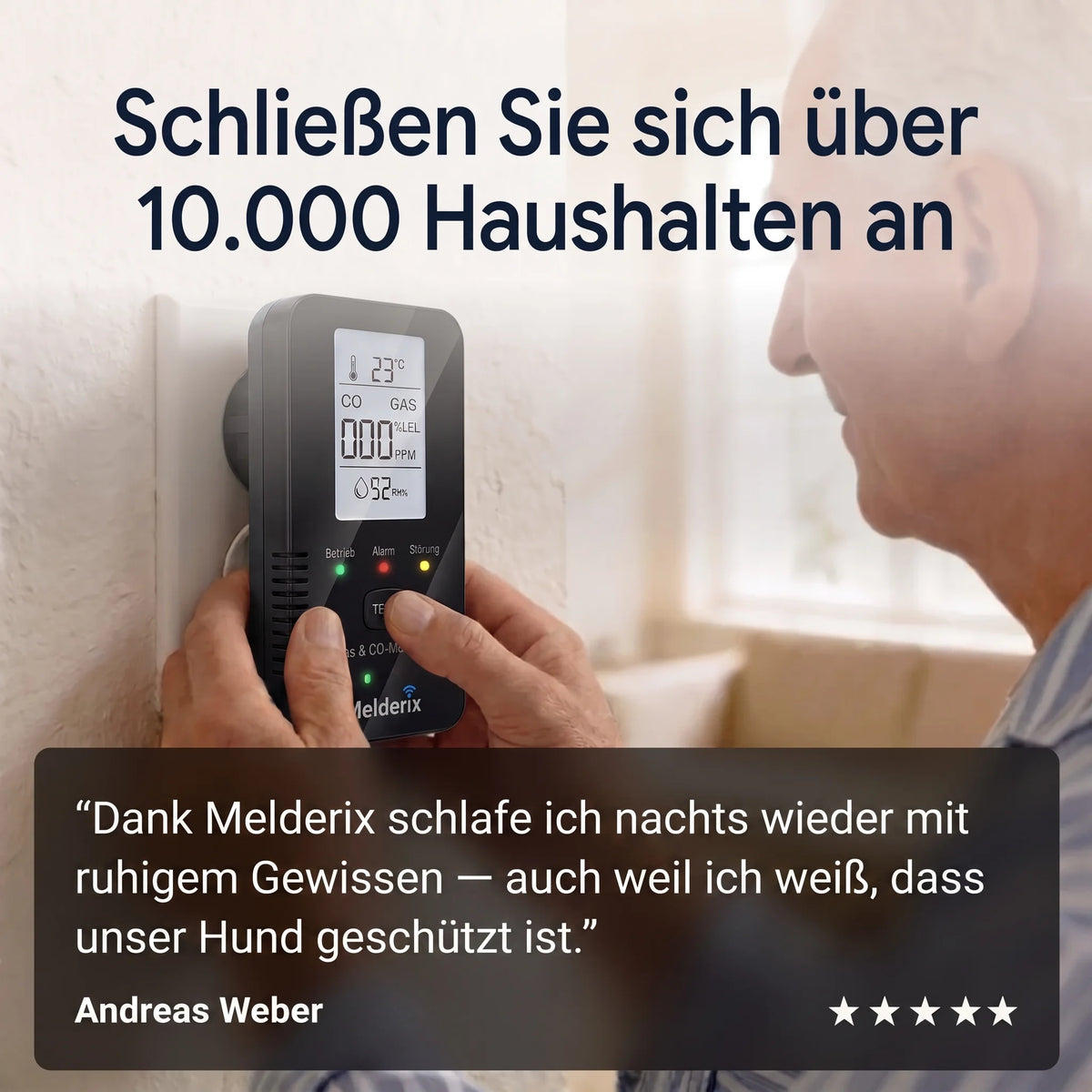 Melderix 4 in 1 CO Detektor für Familie & Haustiere